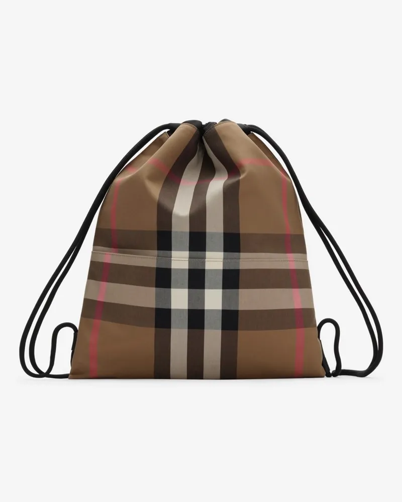 Burberry Baumwollrucksack in Check mit Zugband Taupe-braun