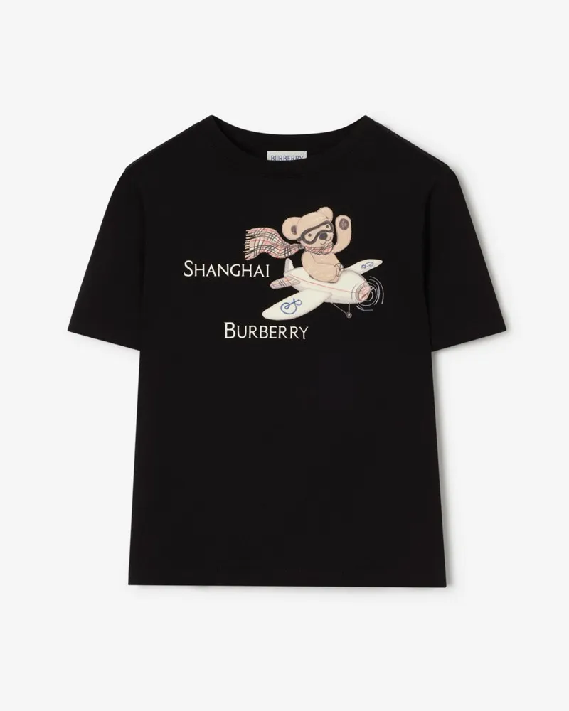 Burberry Baumwoll-T-Shirt mit Thomas Teddybär und Shanghai-Motiv , Size Schwarz