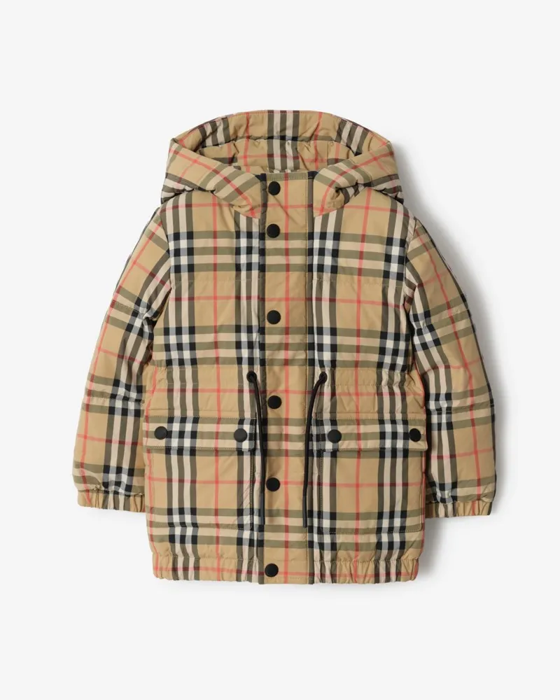 Burberry Wattierter Nylonmantel in Check , Size Sand-beige