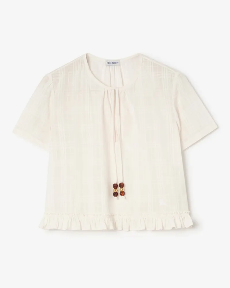 Burberry Baumwollvoile-Bluse in Check , Size Chalk-weiß