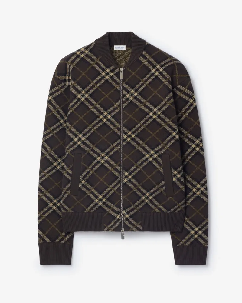 Burberry Woll-Kaschmir-Bomberjacke in Check Truffle-braun