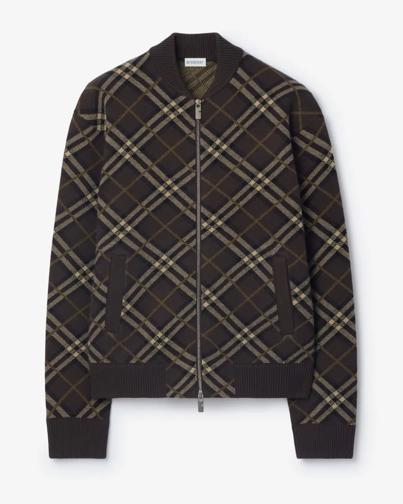 Burberry Woll-Kaschmir-Bomberjacke in Check Truffle-braun
