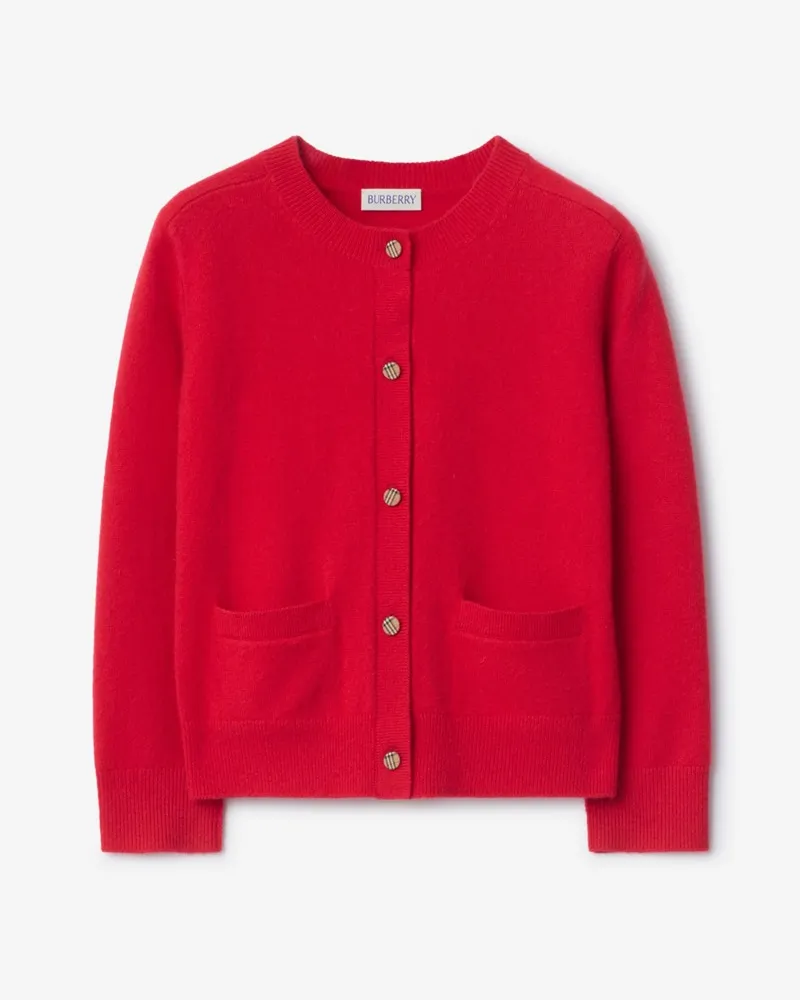 Burberry Woll-Kaschmir-Cardigan mit Check-Patch , Size Pillar-rot