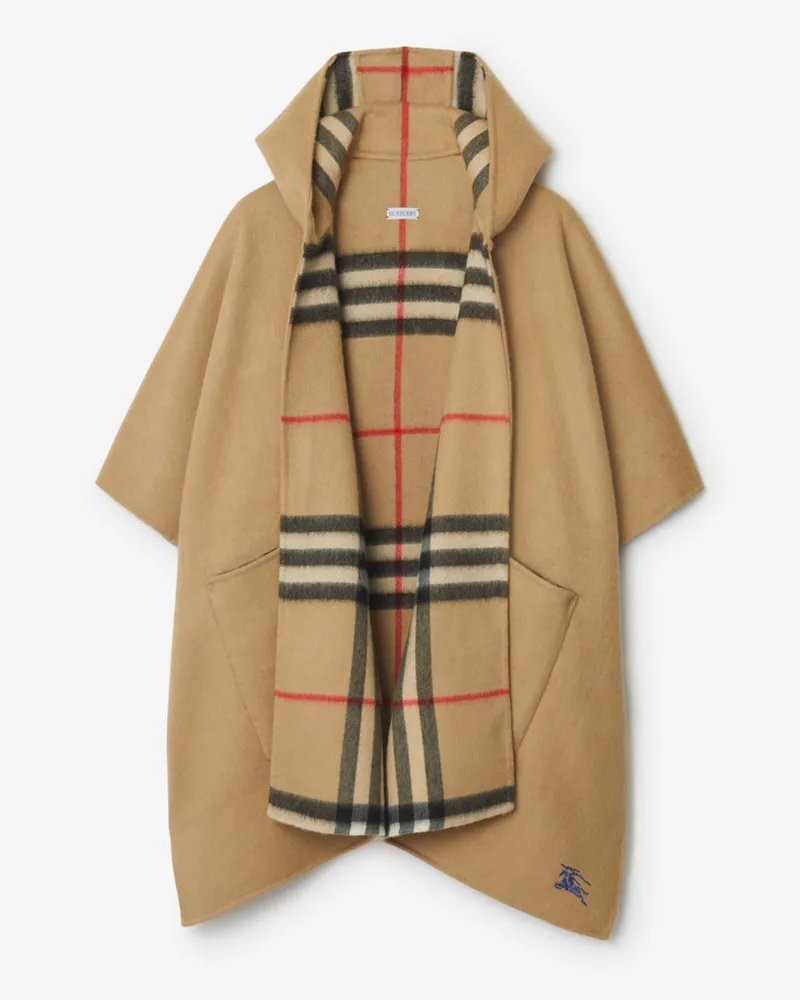 Burberry Kapuzencape aus Kaschmir mit EKD-Motiv Vintage-beige