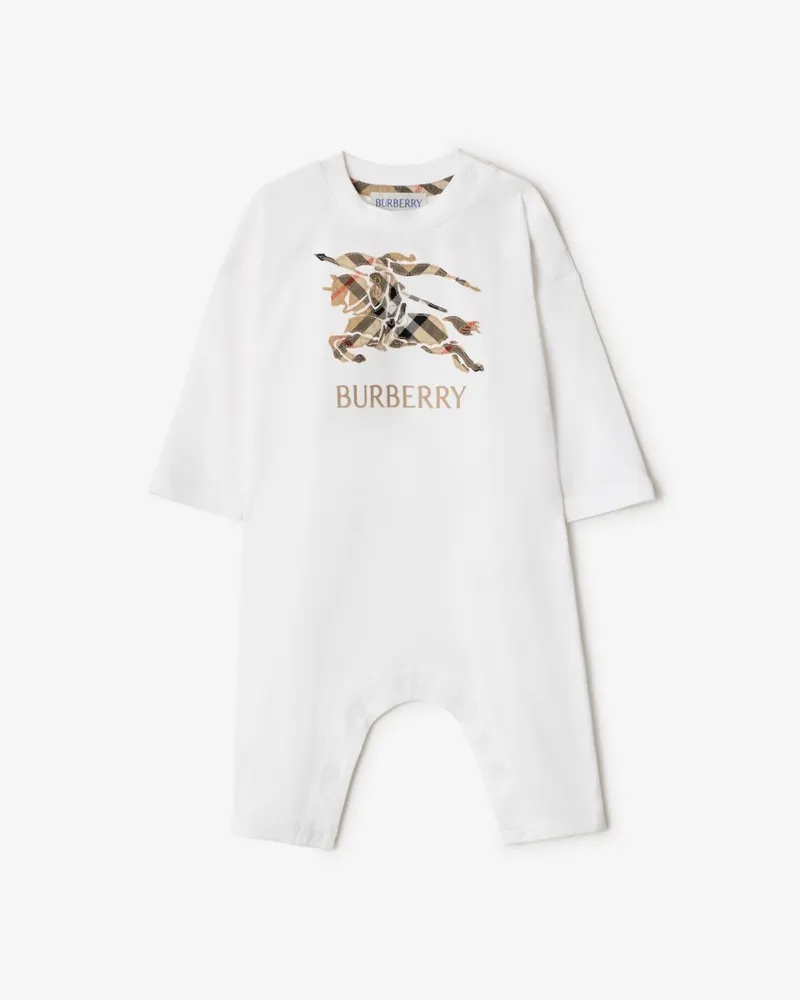 Burberry Baumwoll-Strampelanzug mit EKD-Motiv in Check , Size Weiß