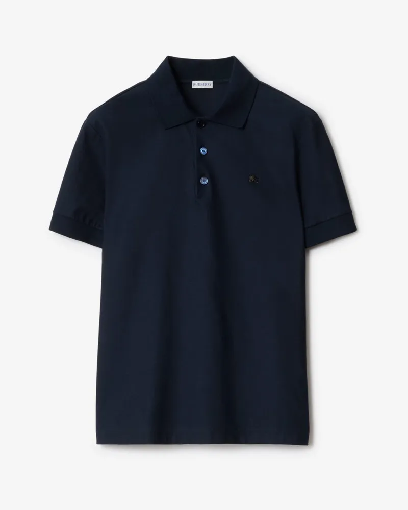 Burberry Baumwoll-Poloshirt mit Knight aus Metall , Size Navy