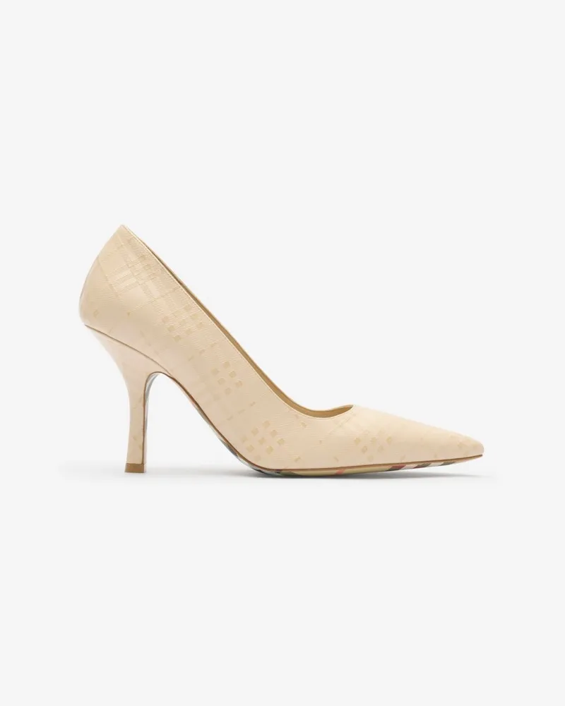 Burberry Lederpumps „Dame“ mit geprägtem Karomuster und hohem Absatz Putty-beige