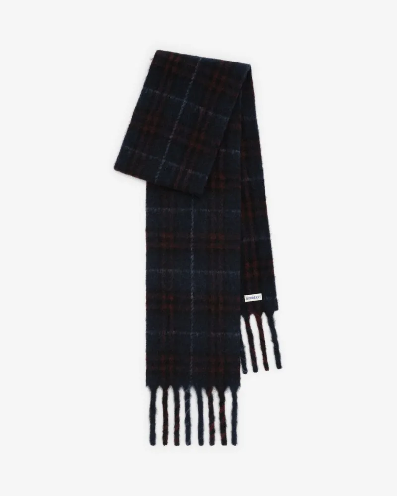 Burberry Schmaler Alpakawollmisch-Schal in Check Midnight-blau