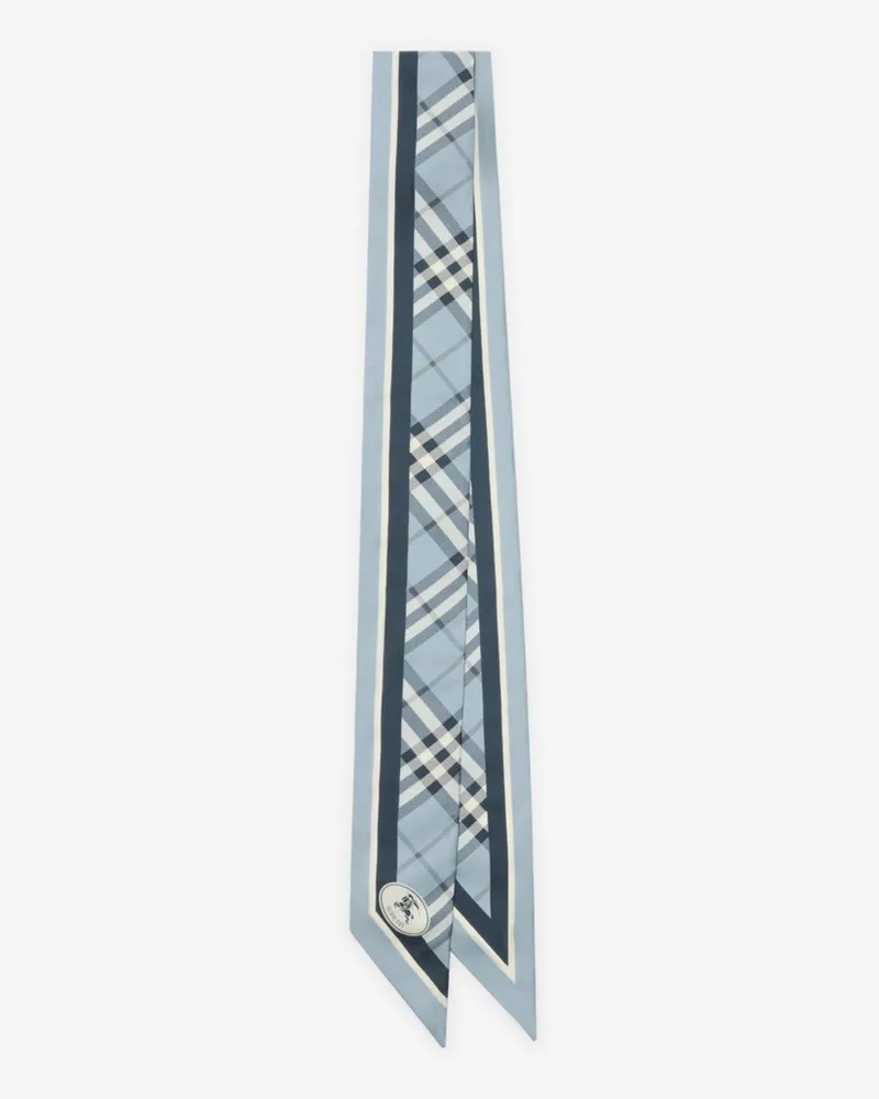 Burberry Schmaler Seidenschal in Check Bank-blau