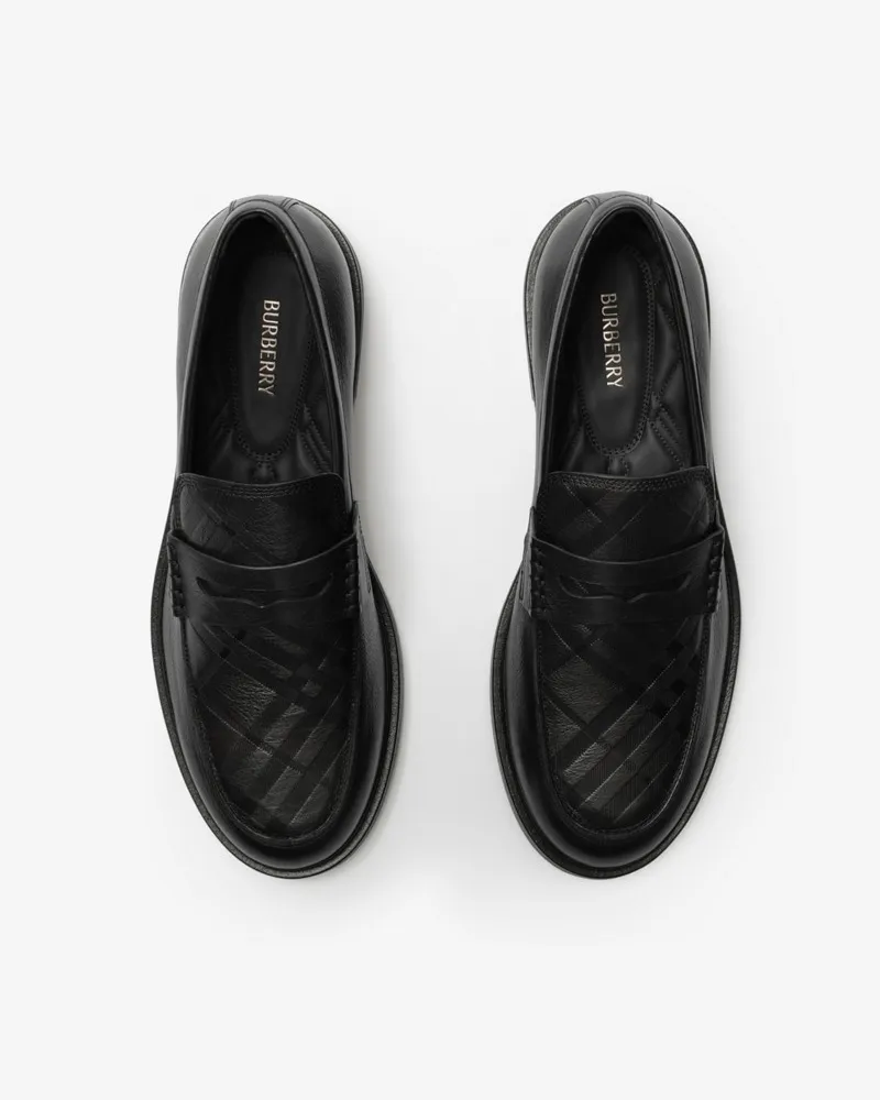 Burberry Leder-Loafer „Pembroke“ mit Check-Prägung , Size Black