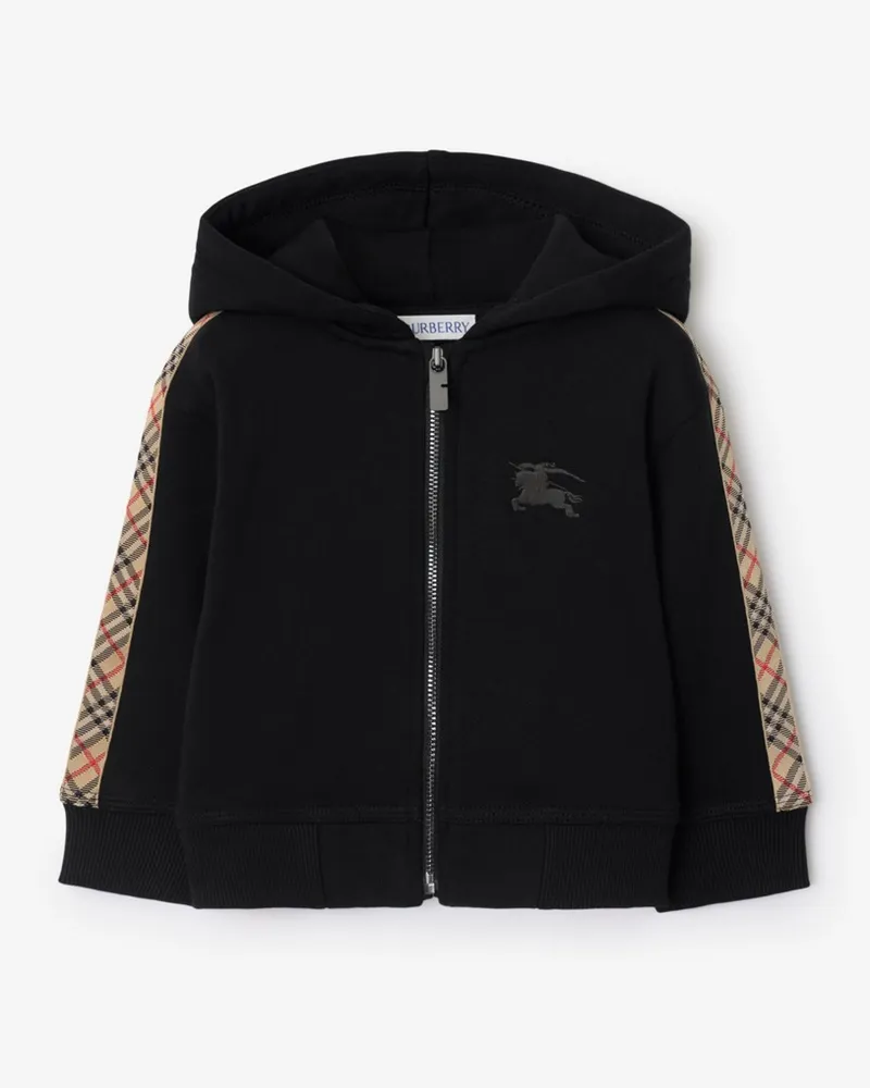 Burberry Baumwoll-Kapuzenjacke mit Check-Besatz , Size Black
