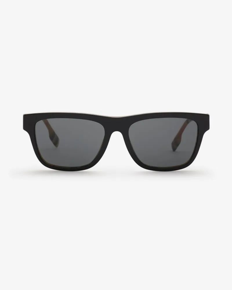 Burberry Rechteckige Sonnenbrille mit Check, Grey Black