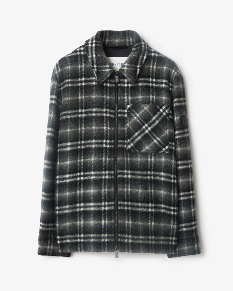 Burberry Woll-Hemdjacke in Check Chess-schwarz