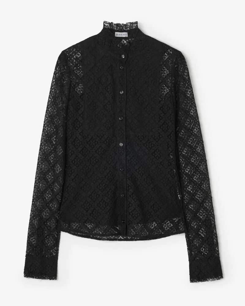 Burberry Spitzenbluse mit Karomuster , Size Black