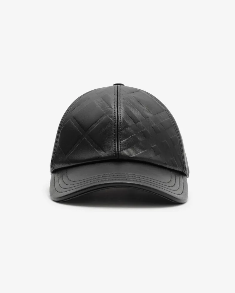 Burberry Leder-Basecap mit geprägtem Check Schwarz
