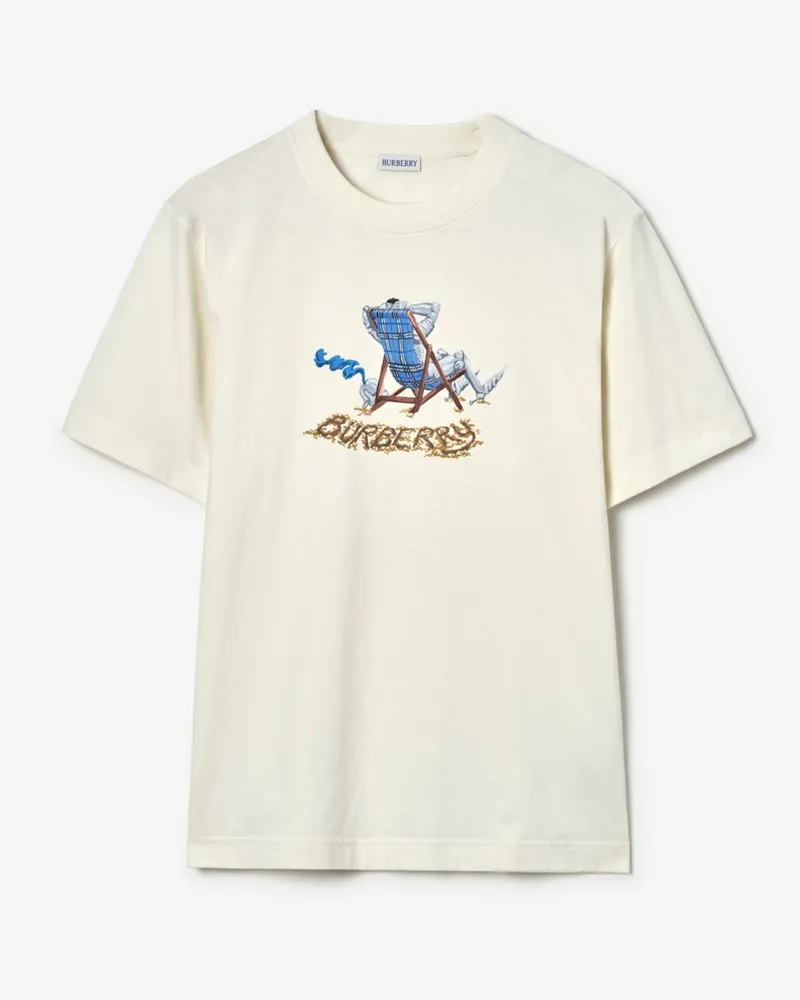 Burberry Baumwoll-T-Shirt mit „Beach Knight“-Print Chalk-weiß