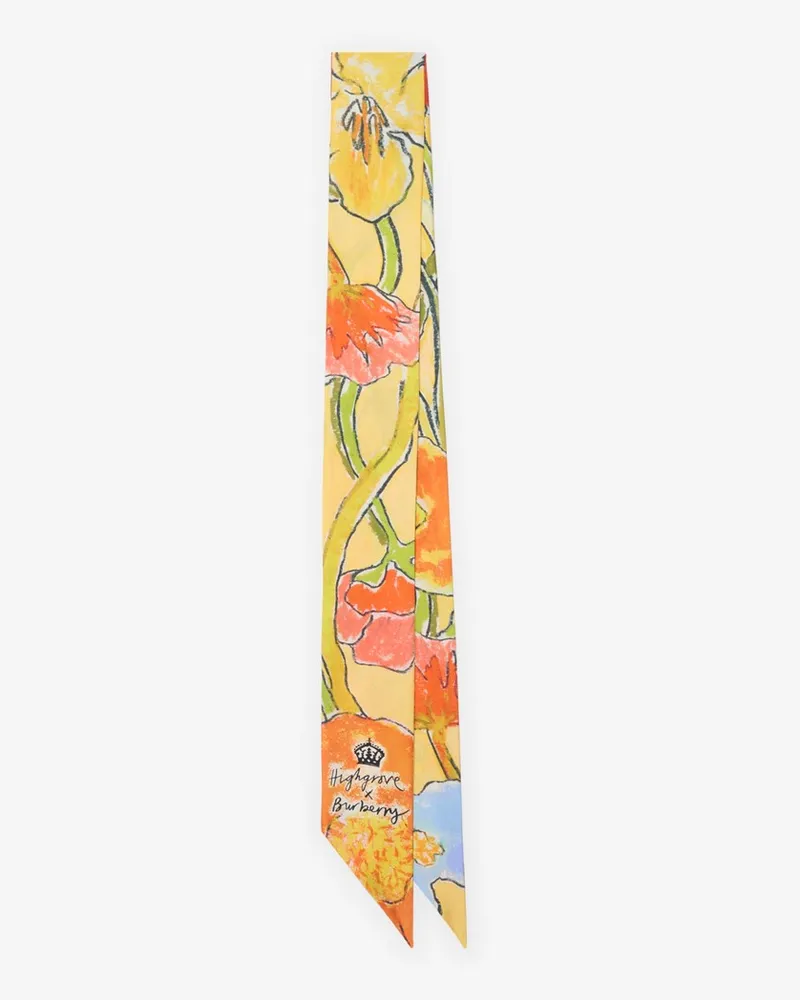 Burberry Schmaler Seidenschal mit Highgrove-Blumenmotiv Buttermilk