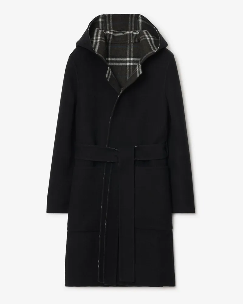 Burberry Wendbarer Wickelmantel aus Wolle mit Kapuze , Size Schwarz