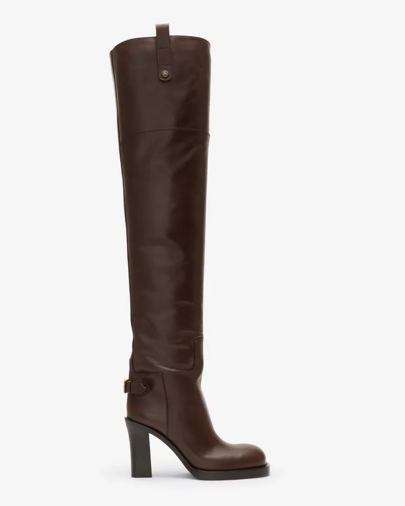 Burberry Overknee-Lederstiefel „Cavalier“ mit Absatz Treacle-braun