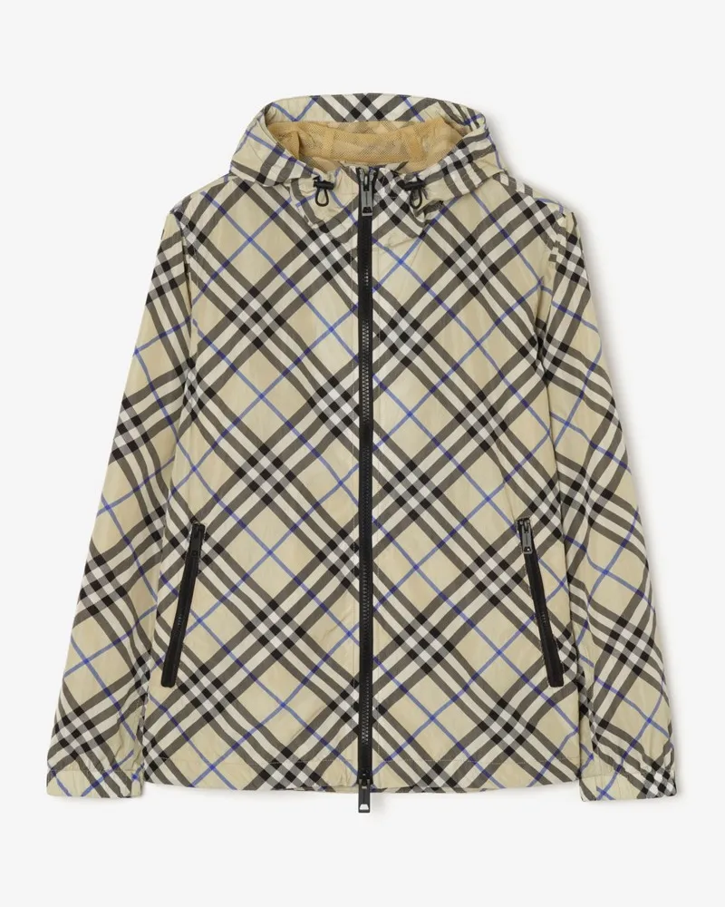 Burberry Nylon-Kapuzenjacke in Check Lichen-beige