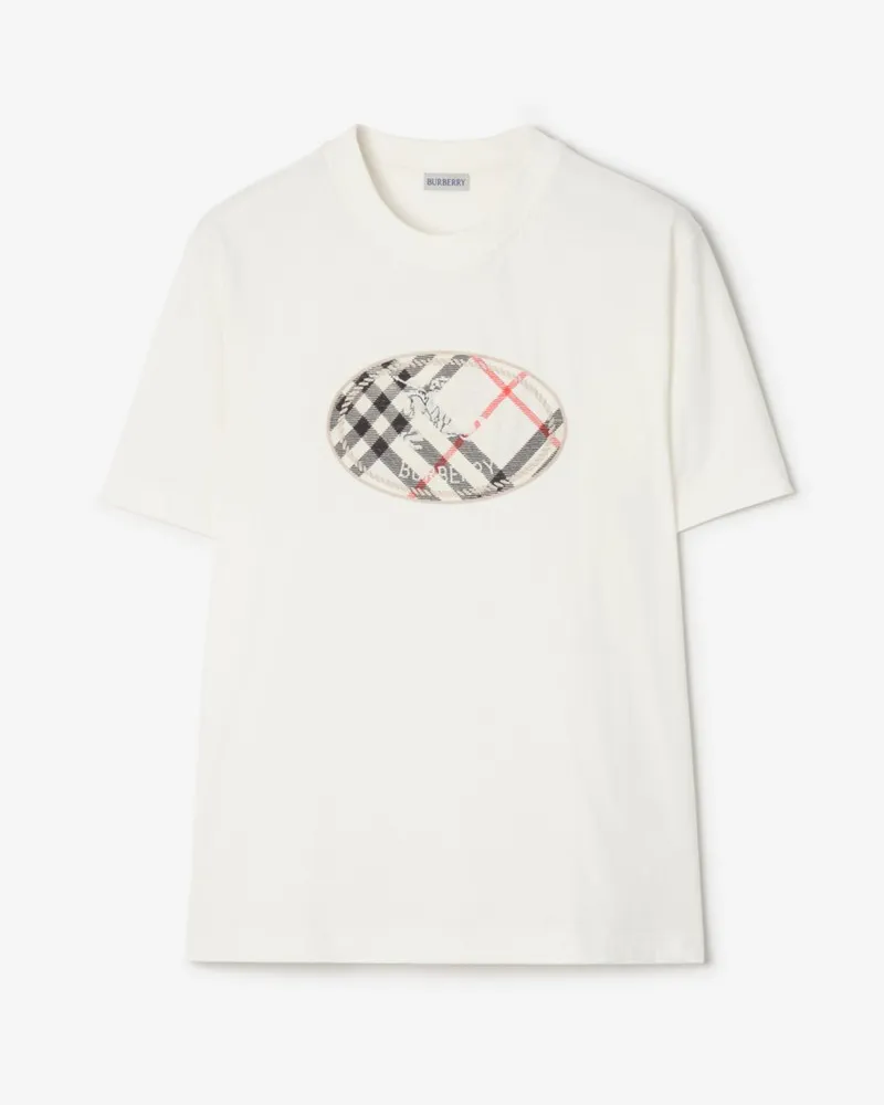 Burberry Baumwoll-T-Shirt mit Knight Stamp in Check , Size Chalk