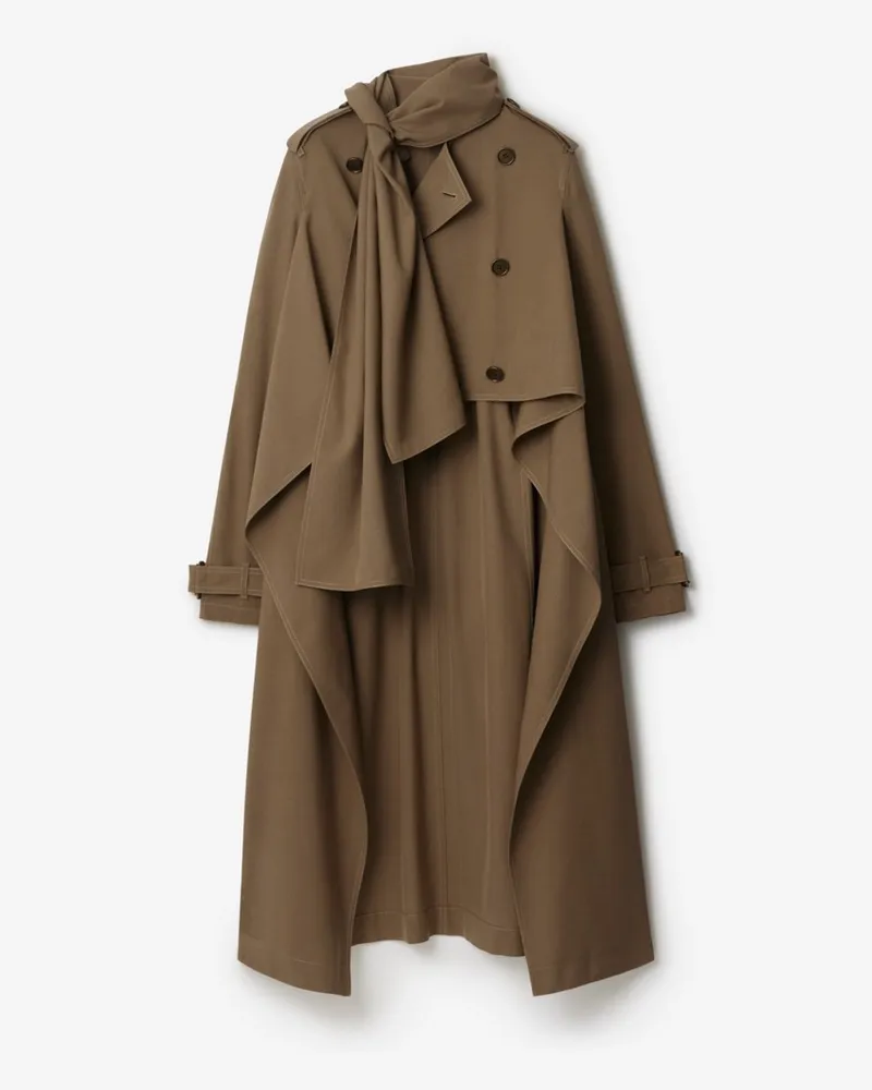 Burberry Langer Seiden-Trenchcoat mit Schaldetail , Size Stoat-braun