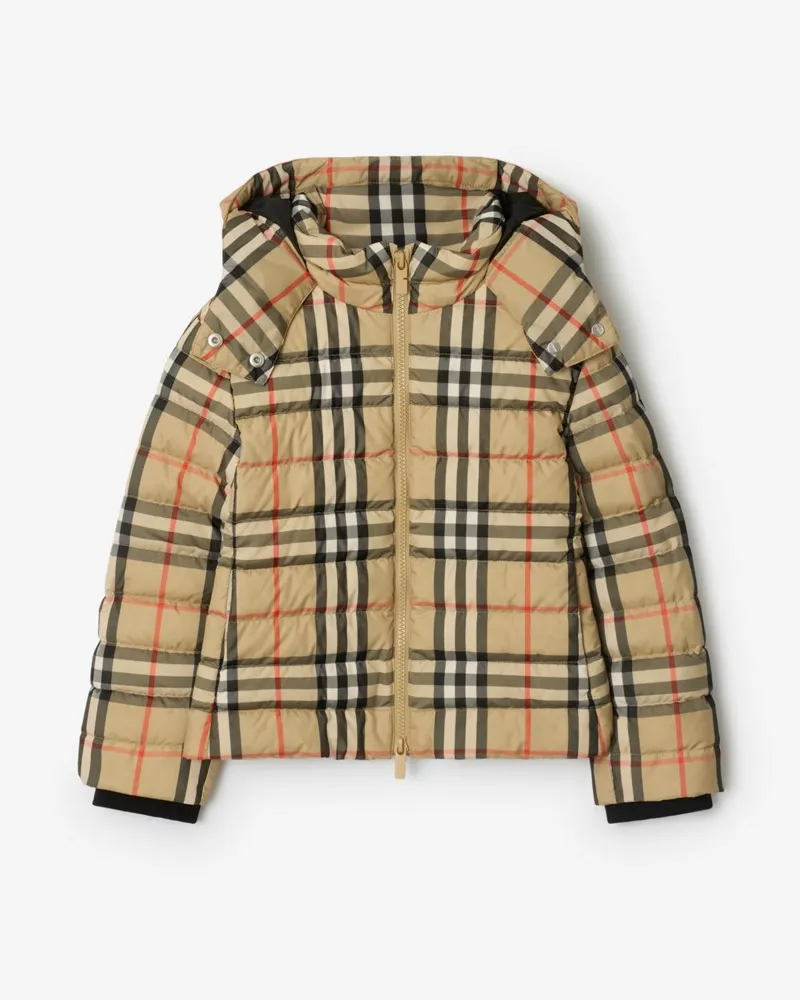 Burberry Wattierte Kapuzenjacke in Check , Size Sand-beige