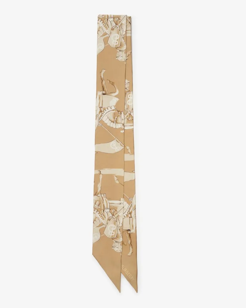 Burberry Schmaler Seidenschal mit Knight-Archivprint Finch-beige