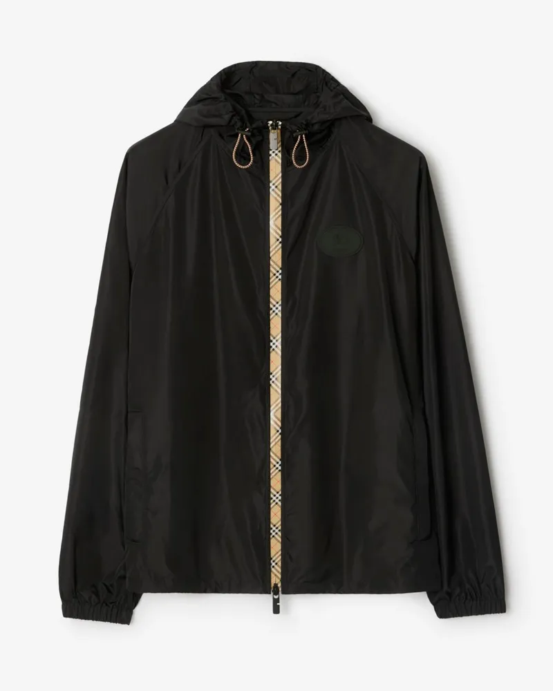 Burberry Nylon-Kapuzenjacke mit Check-Streifen Schwarz
