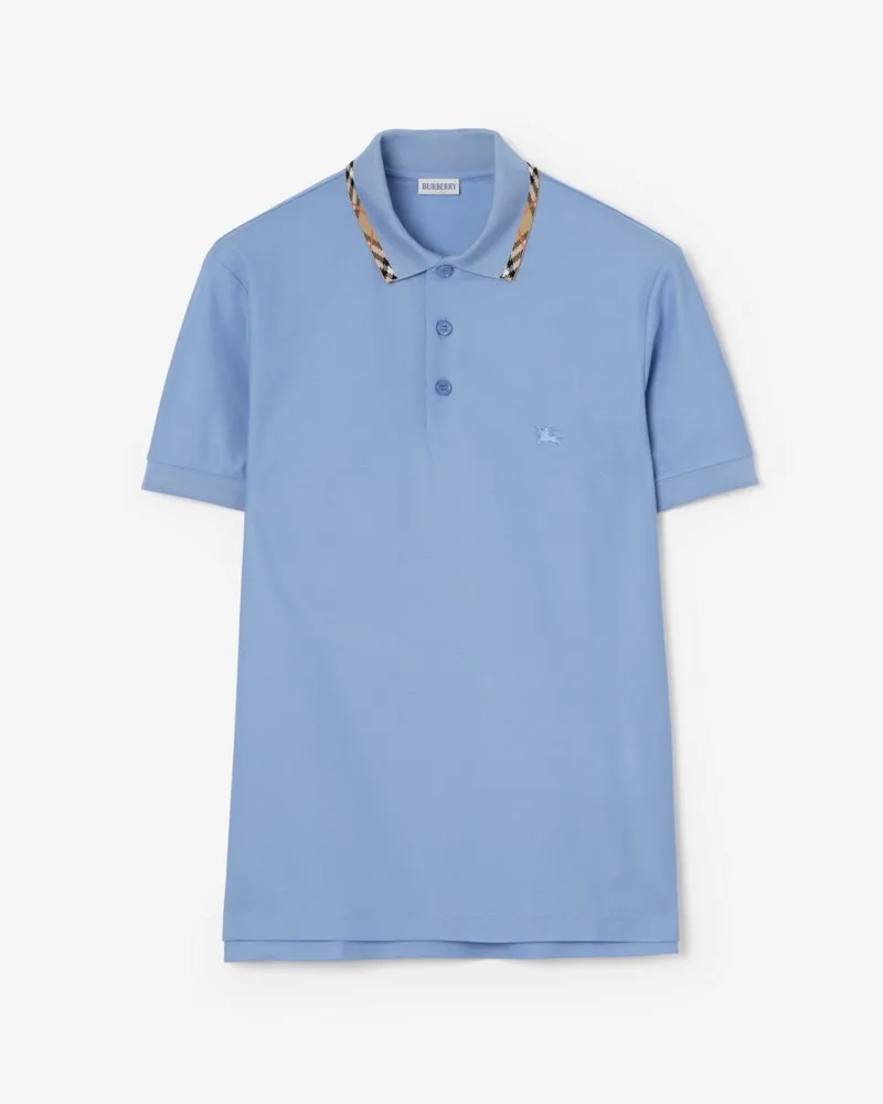 Burberry Baumwoll-Poloshirt mit Check-Besatz Cornflower-blau