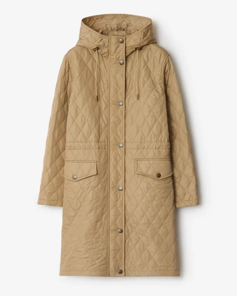 Burberry Nylon-Steppmantel mit Kapuze , Size Beige