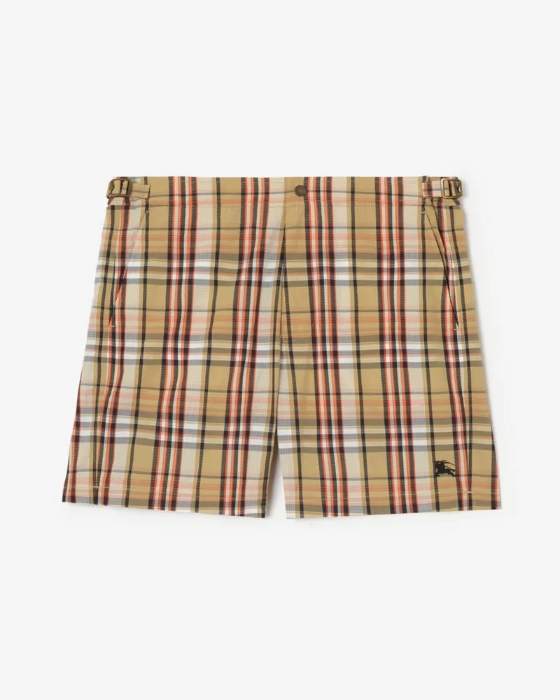 Burberry Seersucker-Schwimmshorts in Check Sand-beige