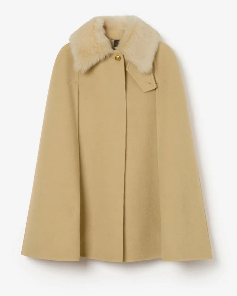 Burberry Kaschmir-Cape mit Lammfellkragen , Size Sand