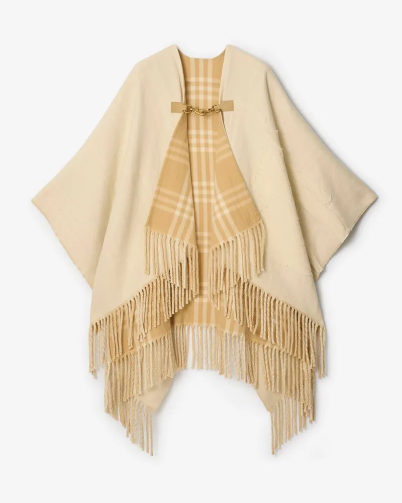 Burberry Fil-Coupé-Wollcape mit EKD-Motiv Tundra-beige