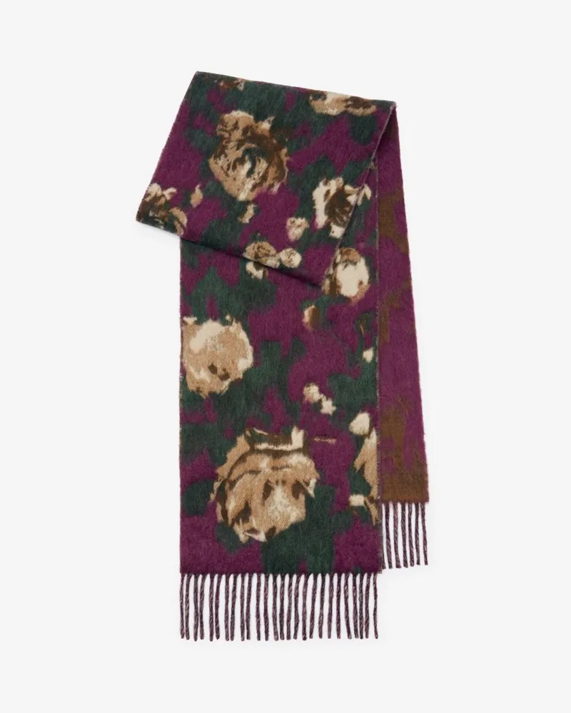 Burberry Alpakawollmisch-Schal mit Rosen Plum-violett