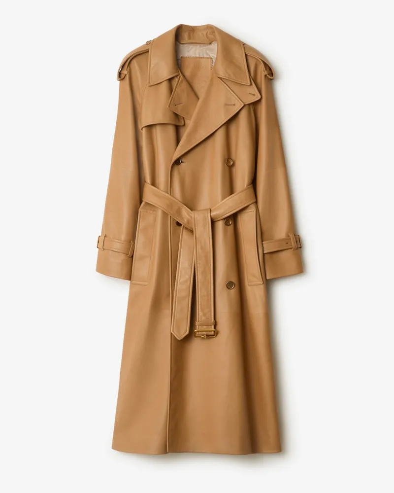 Burberry Langer Trenchcoat „Castleford“ aus Leder , Size Sepia-braun