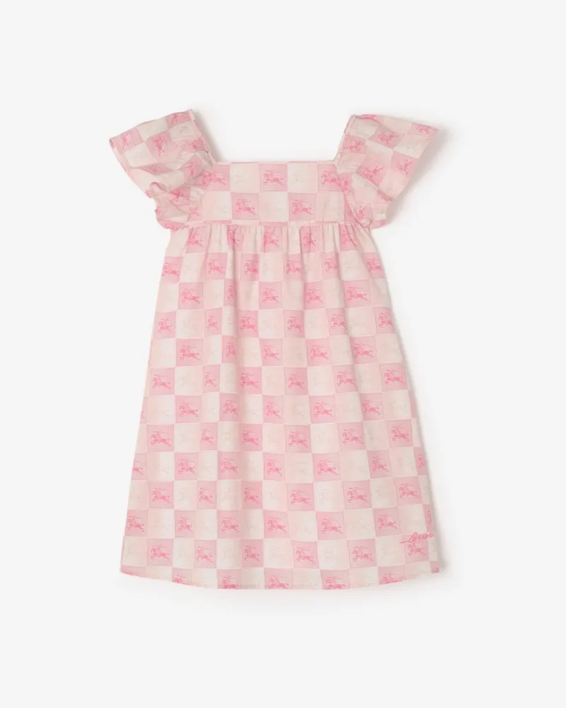 Burberry Baumwollkleid mit Knight-Checkerboard , Size Peony-rosa