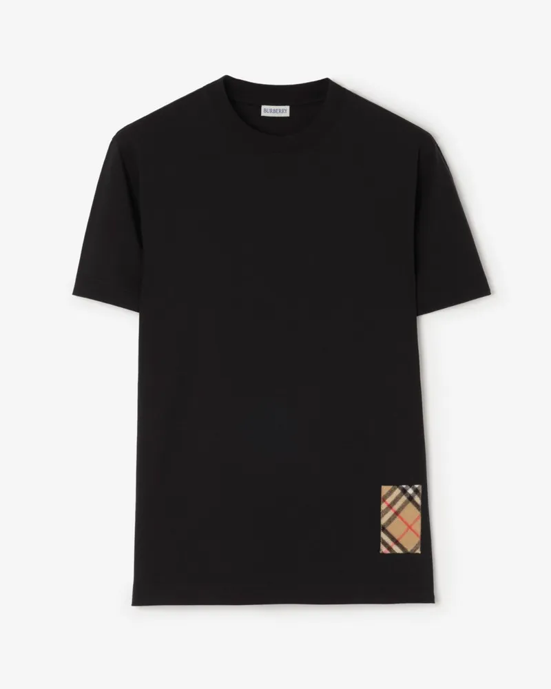 Burberry Baumwoll-T-Shirt mit Kaschmirpatch in Check , Size Black