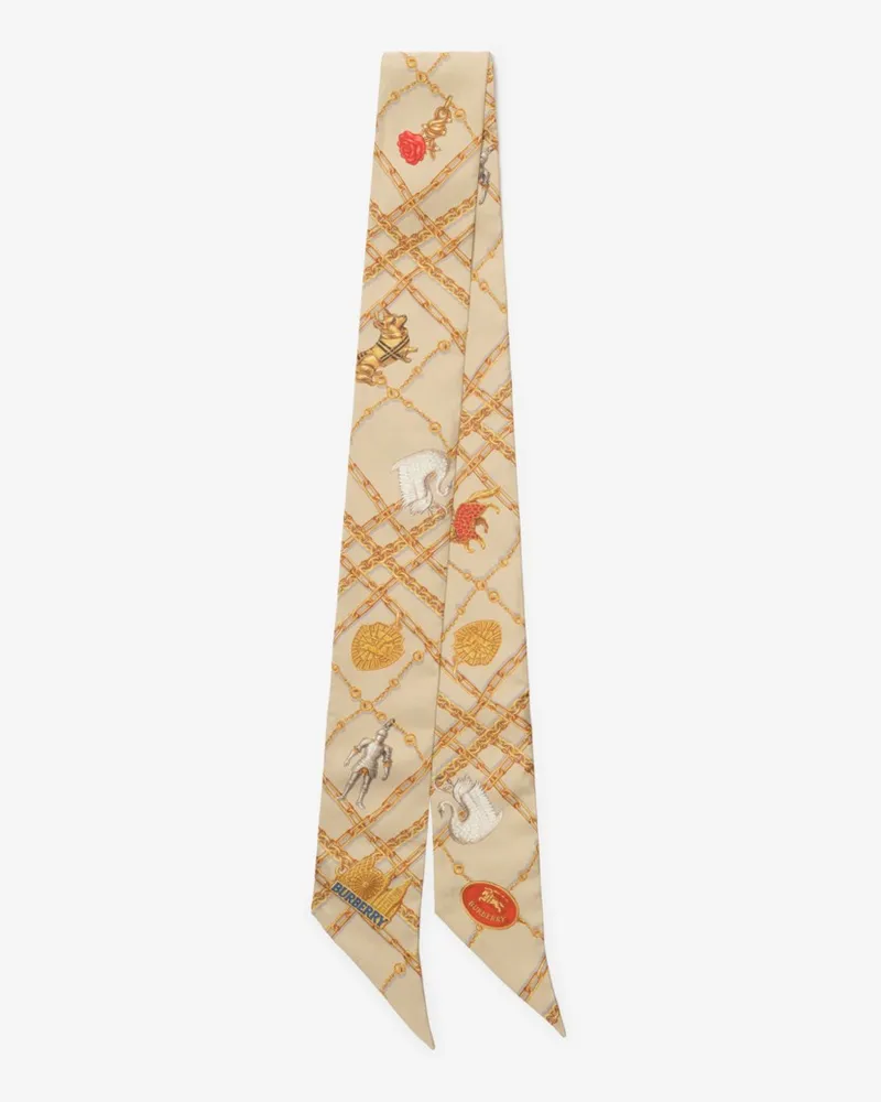 Burberry Schmaler Seidenschal in Check mit Charm-Motiven Finch
