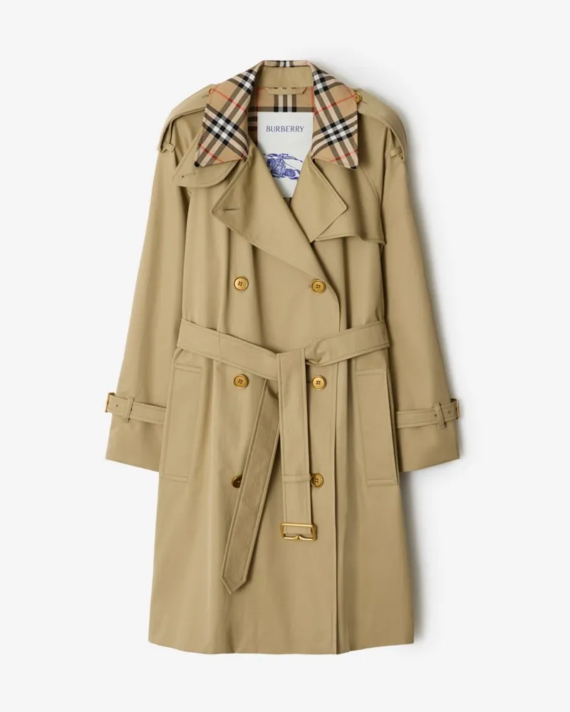 Burberry Mittellanger Trenchcoat „Castleford“ mit Check-Kragen , Size Hamper
