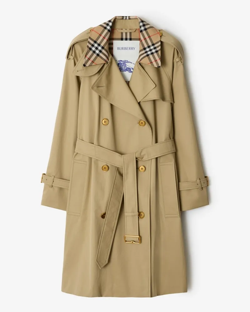 Burberry Mittellanger Trenchcoat „Castleford“ mit Check-Kragen Hamper