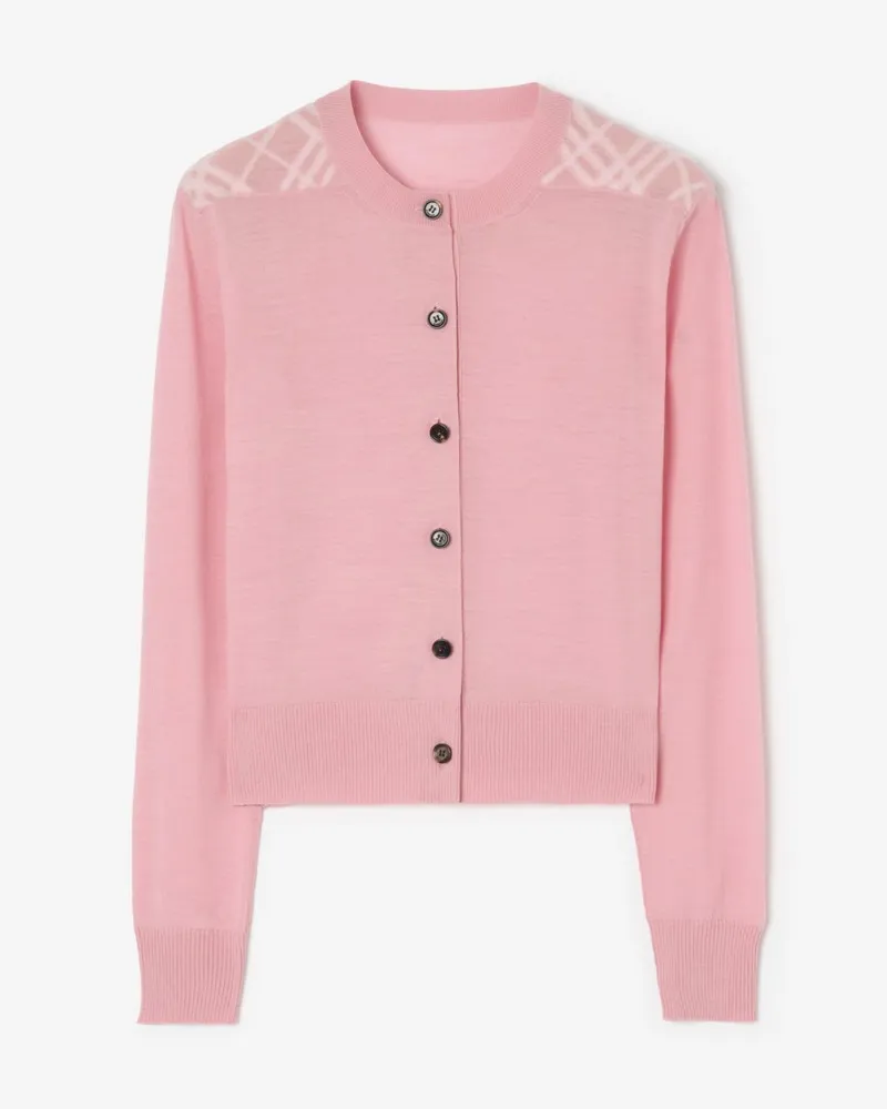 Burberry Woll-Seiden-Cardigan mit Karopanel Begonia-rosa