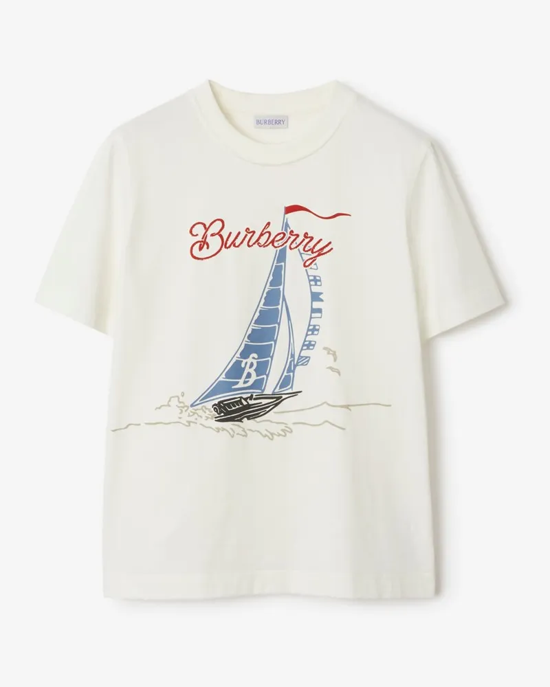Burberry Baumwoll-T-Shirt mit Segelbootmotiv Chalk