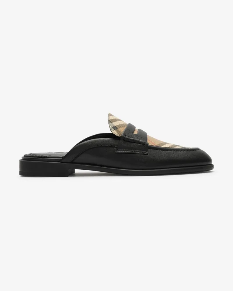 Burberry Mules „Opal“ aus Leder mit Check , Size Black