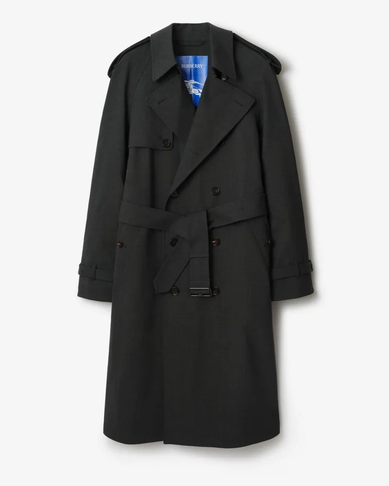 Burberry Langer Trenchcoat aus gebondeter Stretchwolle , Size Meliertes