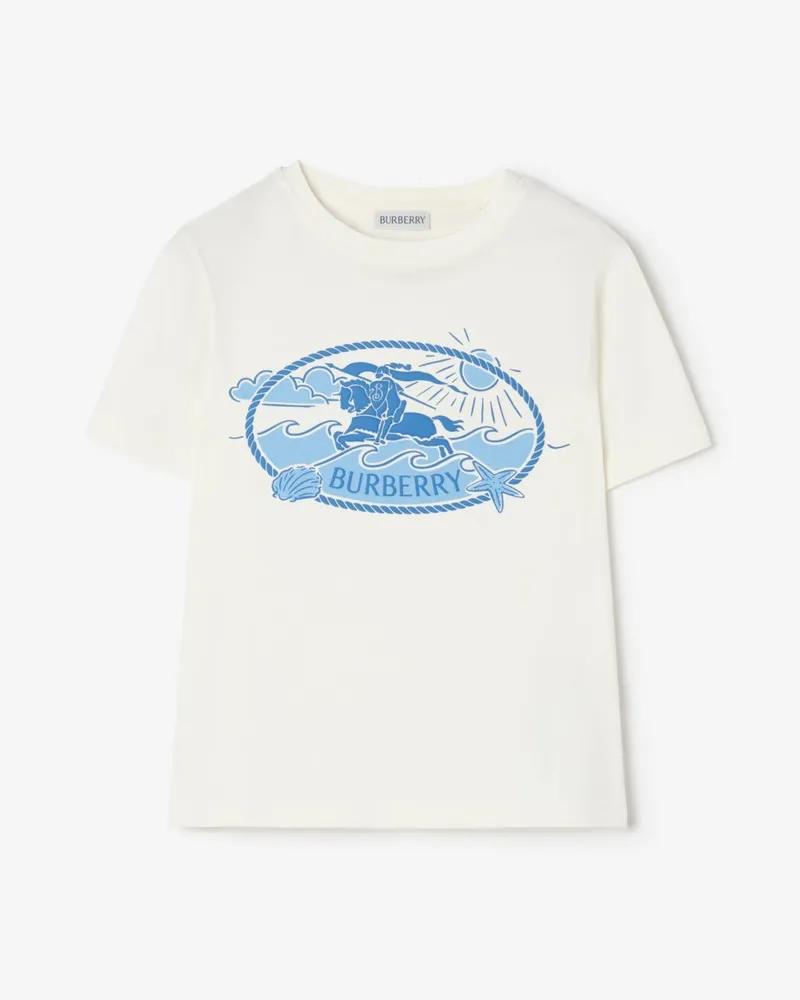 Burberry Baumwoll-T-Shirt mit Knight Stamp , Size Chalk