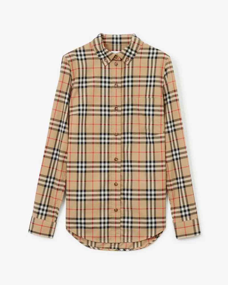 Burberry Stretchbaumwollhemd in Check Vintage-beige
