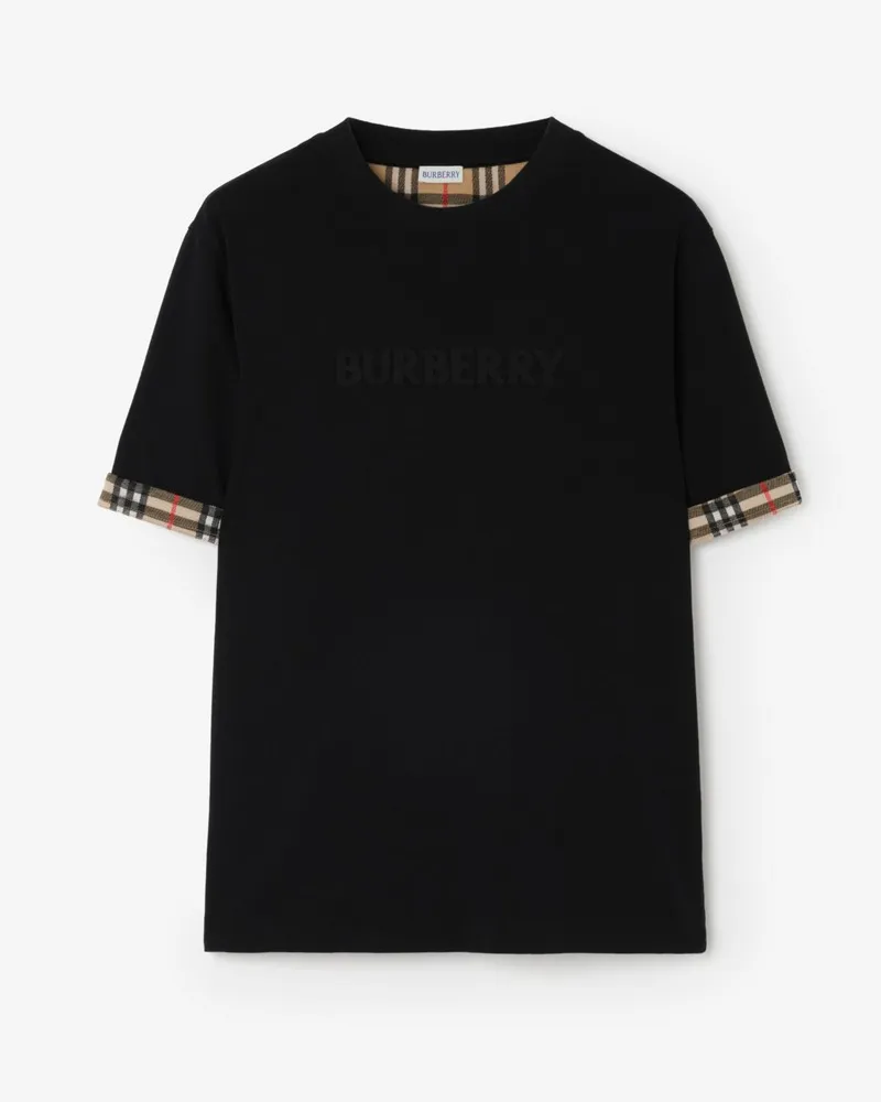 Burberry Baumwoll-T-Shirt mit Karobesatz Schwarz