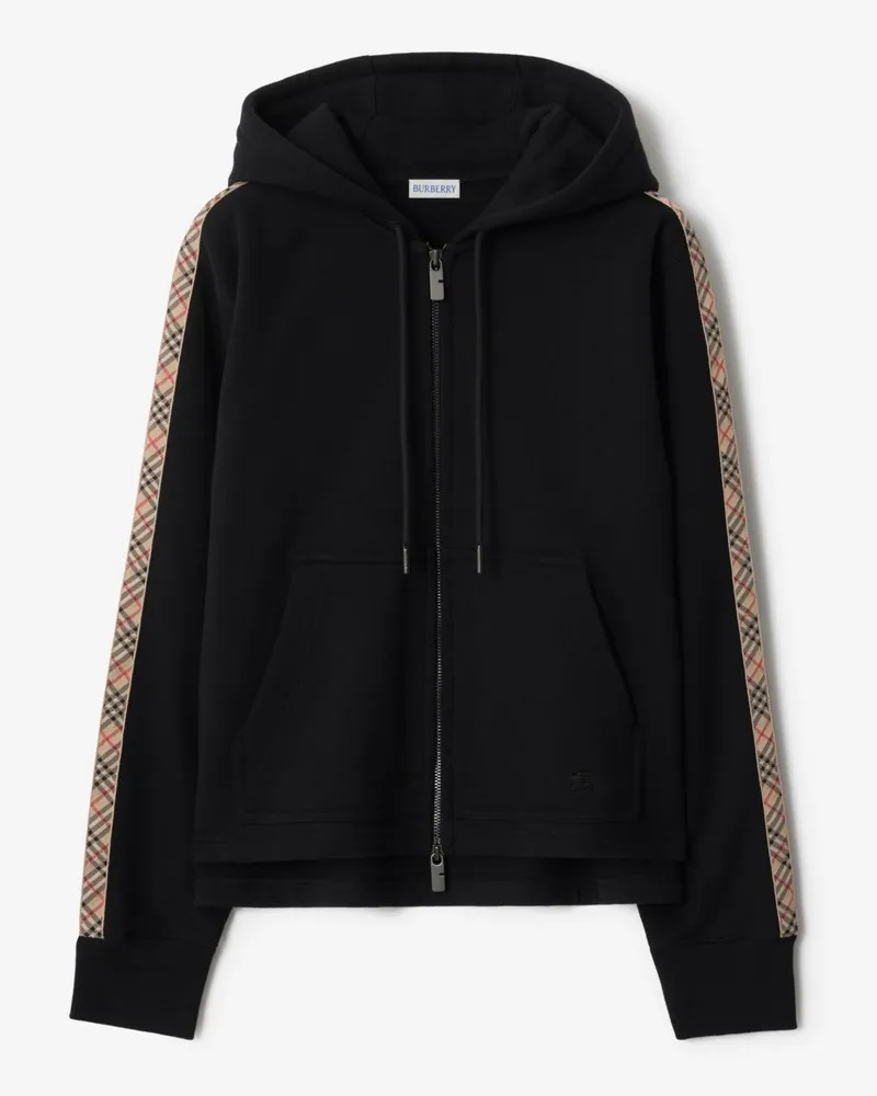 Burberry Baumwoll-Kapuzenjacke mit Check-Besatz Schwarz