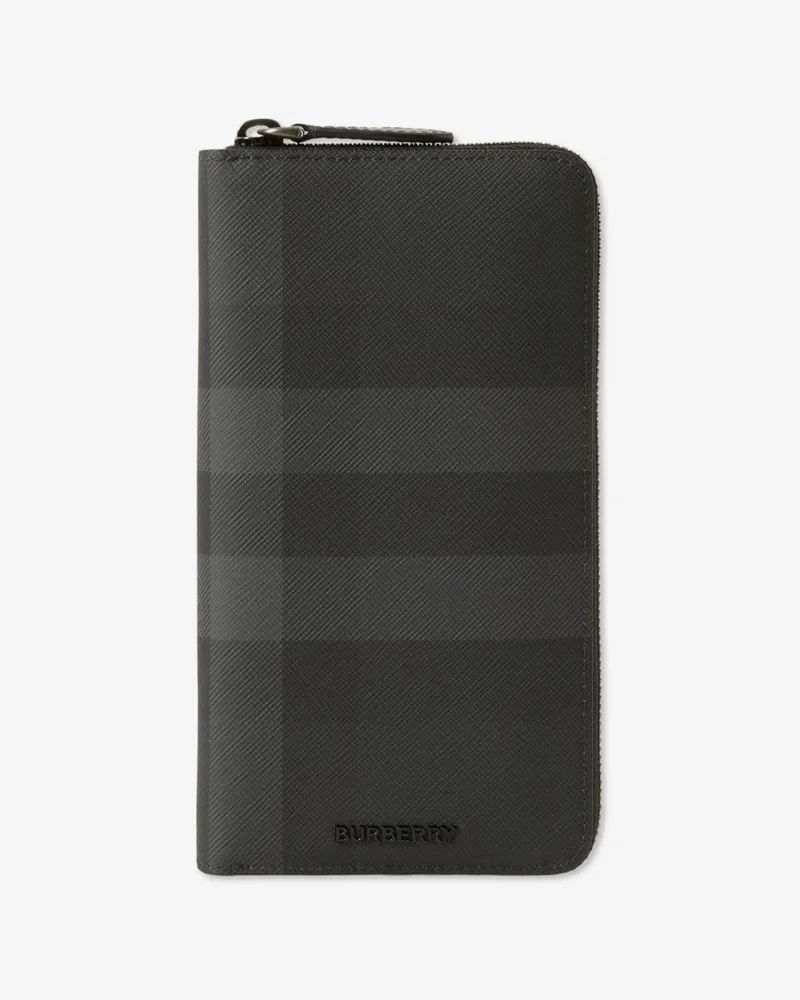 Burberry Brieftasche in Check mit Reißverschluss Charcoal-grau